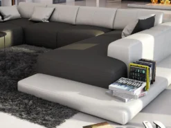 Canapé Panoramique 7 Places En Simili SCOSY - Bicolore Gris Et Blanc -Canapé Soldes Boutique canape 352851