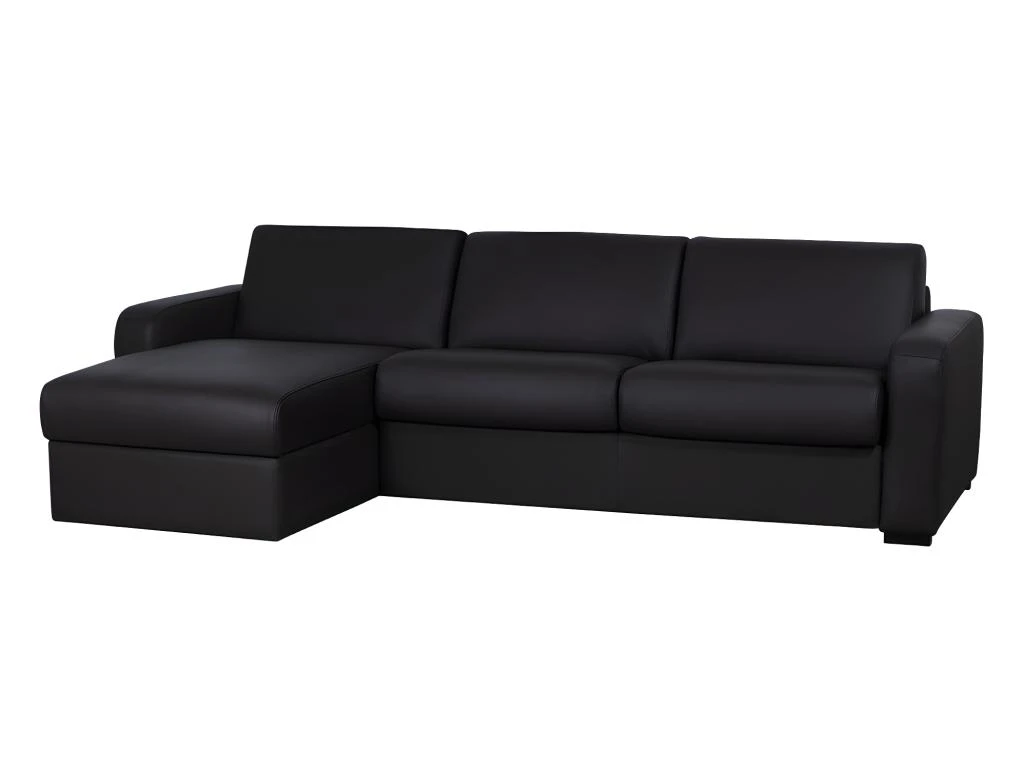 Canapé D'angle Convertible Express En Cuir BEVIS - Noir - Angle Gauche 3 Canapé D'angle Convertible Express En Cuir BEVIS - Noir - Angle Gauche – Image 3