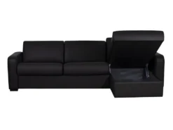 Canapé D'angle Convertible Express En Cuir BEVIS - Noir - Angle Droit -Canapé Soldes Boutique canape 356191