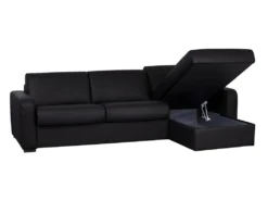 Canapé D'angle Convertible Express En Cuir BEVIS - Noir - Angle Droit -Canapé Soldes Boutique canape 356197
