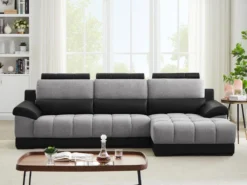 Canapé D'angle Droit En Tissu Et Cuir Noir Et Gris ARAGON -Canapé Soldes Boutique canape 3573239