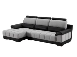 Canapé D'angle Gauche En Tissu Et Cuir Noir Et Gris ARAGON