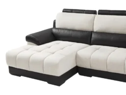 Canapé D'angle Gauche En Tissu Et Cuir Noir Et Crème ARAGON -Canapé Soldes Boutique canape 3573269