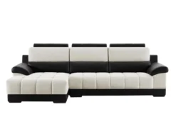 Canapé D'angle Gauche En Tissu Et Cuir Noir Et Crème ARAGON -Canapé Soldes Boutique canape 3573277