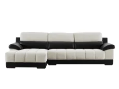 Canapé D'angle Gauche En Tissu Et Cuir Noir Et Crème ARAGON -Canapé Soldes Boutique canape 3573279