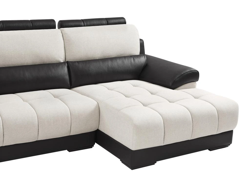 Canapé D'angle Droit En Tissu Et Cuir Noir Et Crème ARAGON 4 Canapé D'angle Droit En Tissu Et Cuir Noir Et Crème ARAGON – Image 4