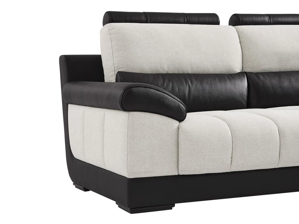 Canapé D'angle Droit En Tissu Et Cuir Noir Et Crème ARAGON 3 Canapé D'angle Droit En Tissu Et Cuir Noir Et Crème ARAGON – Image 3