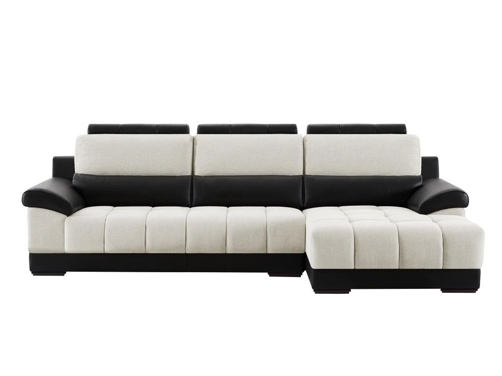 Canapé D'angle Droit En Tissu Et Cuir Noir Et Crème ARAGON 6 Canapé D'angle Droit En Tissu Et Cuir Noir Et Crème ARAGON – Image 6