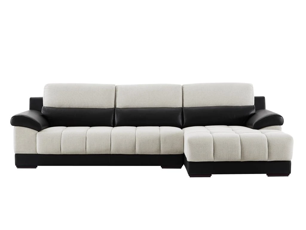 Canapé D'angle Droit En Tissu Et Cuir Noir Et Crème ARAGON 5 Canapé D'angle Droit En Tissu Et Cuir Noir Et Crème ARAGON – Image 5