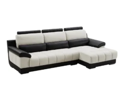 Canapé D'angle Droit En Tissu Et Cuir Noir Et Crème ARAGON