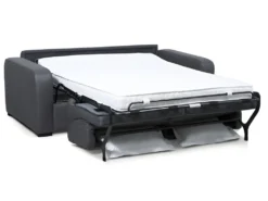 Canapé 3 Places Convertible Express En Cuir Gris BEVIS - Matelas 14 Cm -Canapé Soldes Boutique canape 360135