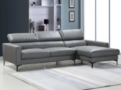 Canapé D'angle En Cuir De Buffle FLORENCE - Gris - Angle Droit