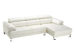 Canapé D'angle Droit En Cuir Premium Ivoire EXCELSIORA