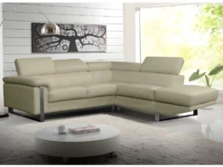 Canapé D'angle En Cuir MYSTIQUE - Beige - Angle Droit