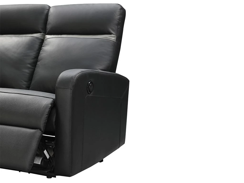 Canapé 3 Places Relax électrique En Cuir ABERDEEN - Noir Et Bande Anthracite 2 Canapé 3 Places Relax électrique En Cuir ABERDEEN - Noir Et Bande Anthracite – Image 2