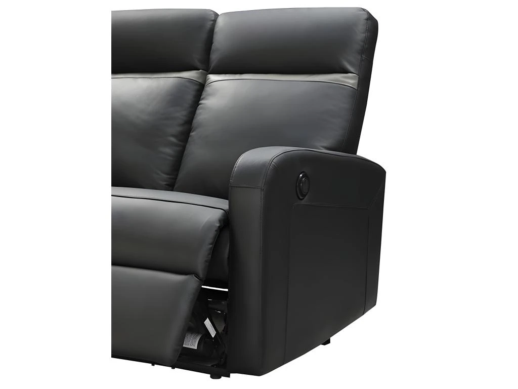 Canapé 2 Places Relax électrique En Cuir ABERDEEN - Noir Et Bande Anthracite 4 Canapé 2 Places Relax électrique En Cuir ABERDEEN - Noir Et Bande Anthracite – Image 4