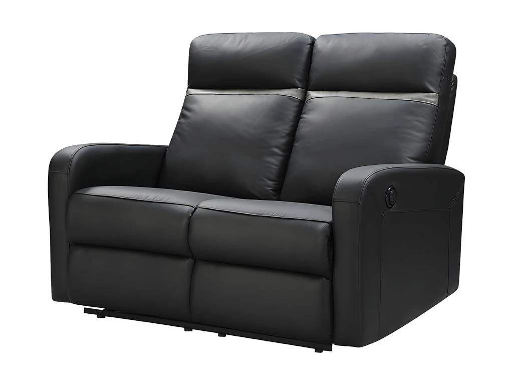 Canapé 2 Places Relax électrique En Cuir ABERDEEN - Noir Et Bande Anthracite 1 Canapé 2 Places Relax électrique En Cuir ABERDEEN - Noir Et Bande Anthracite
