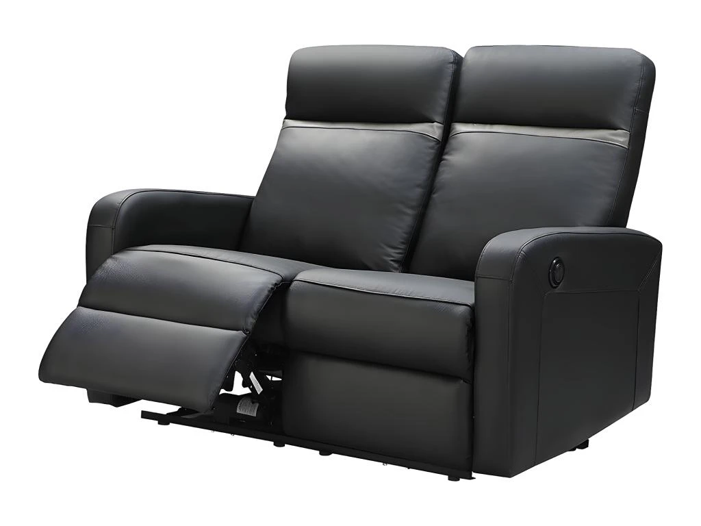 Canapé 2 Places Relax électrique En Cuir ABERDEEN - Noir Et Bande Anthracite 3 Canapé 2 Places Relax électrique En Cuir ABERDEEN - Noir Et Bande Anthracite – Image 3