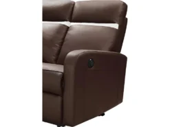 Canapé 3 Places Relax électrique En Cuir ABERDEEN - Marron Et Bande Ivoire -Canapé Soldes Boutique canape 366615