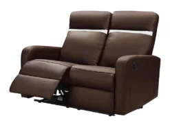 Canapé 2 Places Relax électrique En Cuir ABERDEEN - Marron Et Bande Ivoire -Canapé Soldes Boutique canape 366629