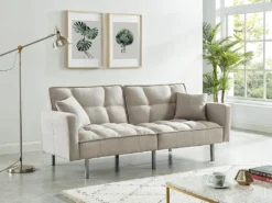 Canapé 3 Places Convertible Clic-clac En Tissu MINEY - Gris Clair