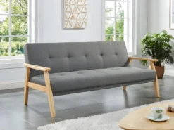 Canapé 3 Places Convertible Clic-clac En Tissu LALY - Gris -Canapé Soldes Boutique canape 377473