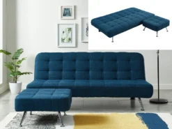 Canapé Convertible Clic-clac Et Pouf En Tissu MURNI - Bleu -Canapé Soldes Boutique canape 378493