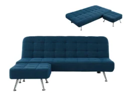 Canapé Convertible Clic-clac Et Pouf En Tissu MURNI - Bleu -Canapé Soldes Boutique canape 378495