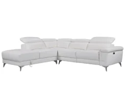 Canapé D'angle Relax électrique En Cuir PASCALINE - Ivoire - Angle Gauche -Canapé Soldes Boutique canape 380387