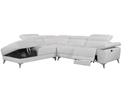 Canapé D'angle Relax électrique En Cuir PASCALINE - Ivoire - Angle Gauche -Canapé Soldes Boutique canape 380389