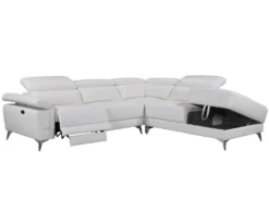 Canapé D'angle Relax électrique En Cuir PASCALINE - Ivoire - Angle Droit -Canapé Soldes Boutique canape 380393