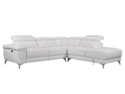 Canapé D'angle Relax électrique En Cuir PASCALINE - Ivoire - Angle Droit -Canapé Soldes Boutique canape 380403