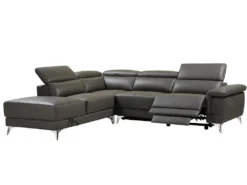 Canapé D'angle Relax électrique En Cuir PASCALINE - Anthracite - Angle Gauche -Canapé Soldes Boutique canape 380413