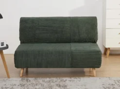 Canapé 2 Places Convertible En Velours Côtelé PALULA - Vert Foncé
