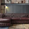 Canapé D'angle Chesterfield BRENTON 100% Cuir De Buffle - Bordeaux- Angle Gauche