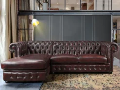 Canapé D'angle Chesterfield BRENTON 100% Cuir De Buffle - Bordeaux- Angle Gauche