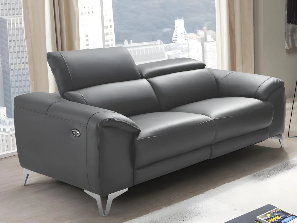 Canapé 3 Places Relax électrique En Cuir FRANSKA - Anthracite 2 Canapé 3 Places Relax électrique En Cuir FRANSKA - Anthracite – Image 2