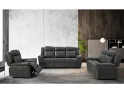 Canapé 3 Places Relax électrique En Cuir Avec Tablette KENNETH - Taupe