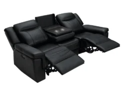 Canapé 3 Places Relax électrique En Cuir Avec Tablette KENNETH - Noir -Canapé Soldes Boutique canape 393001