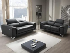 Canapé 3 Places Relax électrique En Cuir FRANSKA - Noir