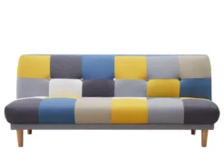 Canapé 3 Places Convertible Clic-clac En Tissu MARDAG - Patchwork Gris, Bleu, Jaune -Canapé Soldes Boutique canape 395901