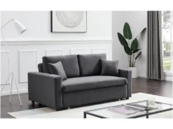 Canapé 3 Places Convertible En Tissu INIZOR - Anthracite