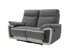 Canapé 2 Places Relax électrique En Velours METTI - Gris Et Bandes écru -Canapé Soldes Boutique canape 397519