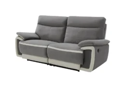 Canapé 3 Places Relax électrique En Velours METTI - Gris Et Bandes écru -Canapé Soldes Boutique canape 397535