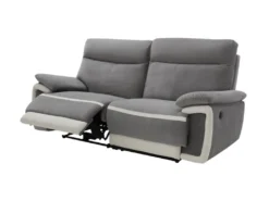 Canapé 3 Places Relax électrique En Velours METTI - Gris Et Bandes écru -Canapé Soldes Boutique canape 397537