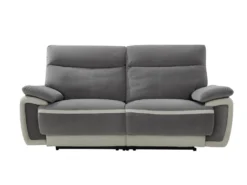 Canapé 3 Places Relax électrique En Velours METTI - Gris Et Bandes écru -Canapé Soldes Boutique canape 397539