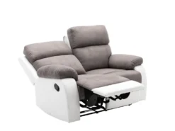 Canapé 2 Places Relax En Microfibre Et Simili TOLZANO - Gris Et Blanc -Canapé Soldes Boutique canape 399967