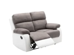 Canapé 2 Places Relax En Microfibre Et Simili TOLZANO - Gris Et Blanc -Canapé Soldes Boutique canape 399969