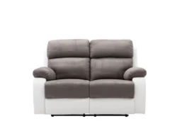 Canapé 2 Places Relax En Microfibre Et Simili TOLZANO - Gris Et Blanc -Canapé Soldes Boutique canape 399971