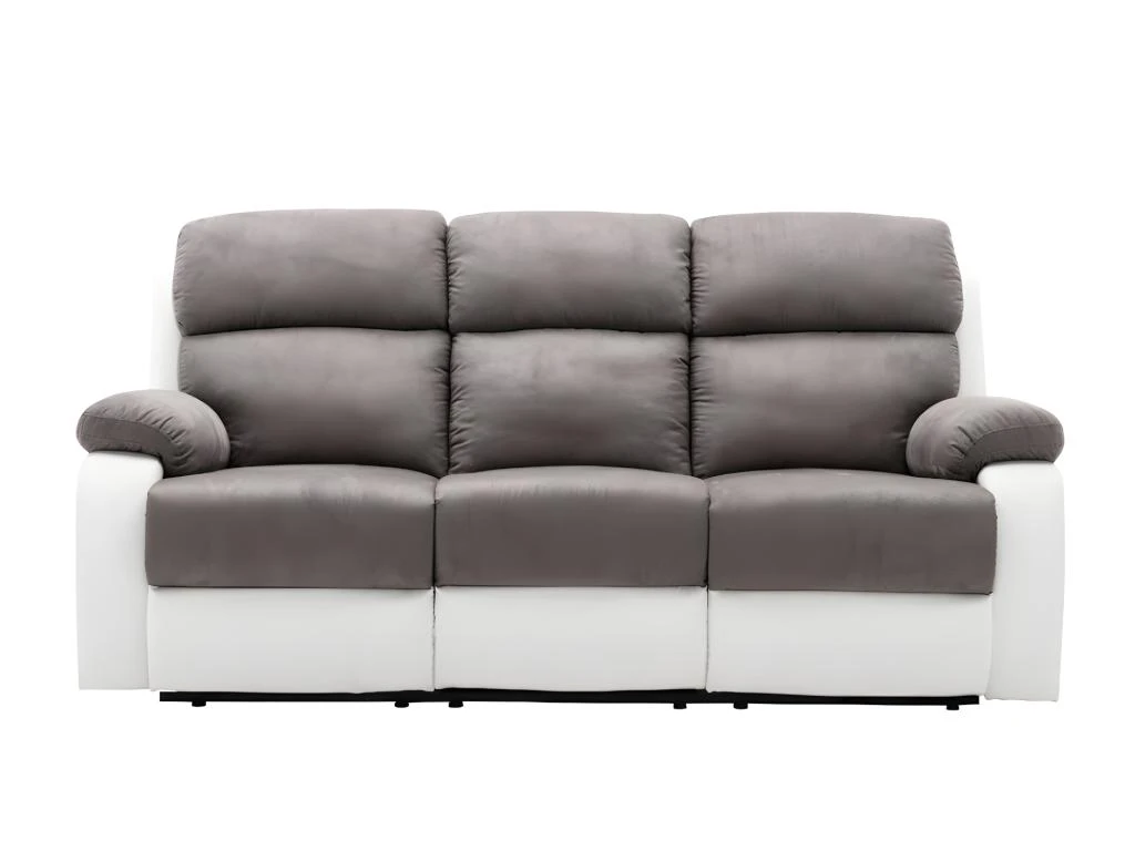 Canapé 3 Places Relax En Microfibre Et Simili TOLZANO - Gris Et Blanc 3 Canapé 3 Places Relax En Microfibre Et Simili TOLZANO - Gris Et Blanc – Image 3